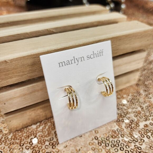 New Marlyn Schiff Triple Hoop Earrings - Available In Gold And Silver - Picture 5 of 10